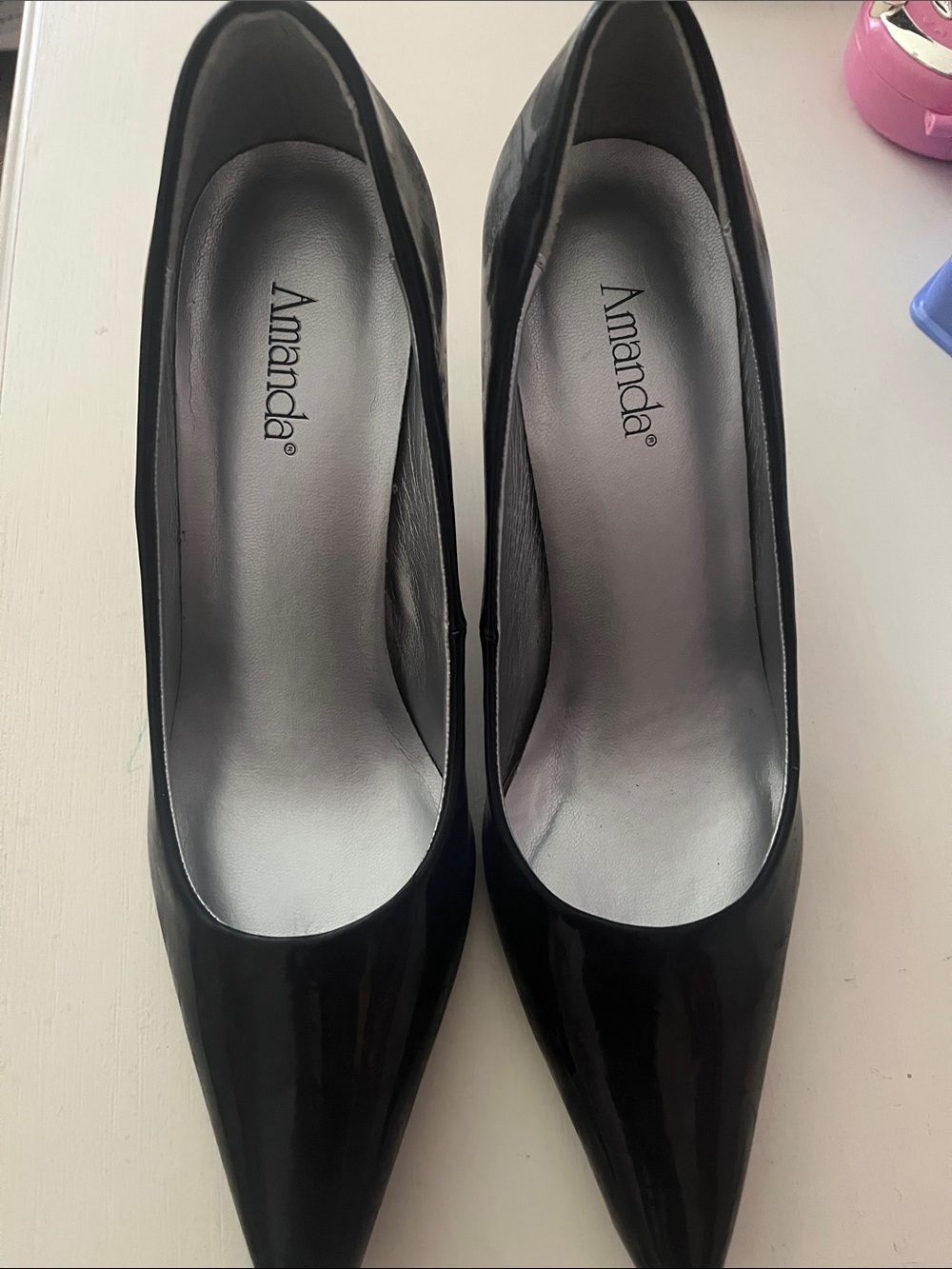 Amanda Black Patent Pointed-Toe Pumps